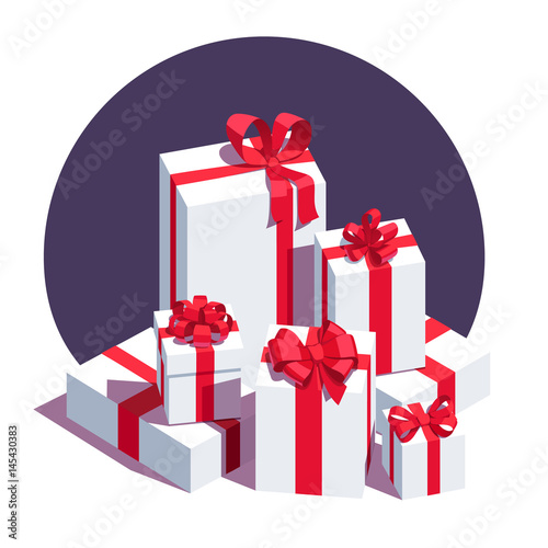 Big pile of wrapped white gift boxes