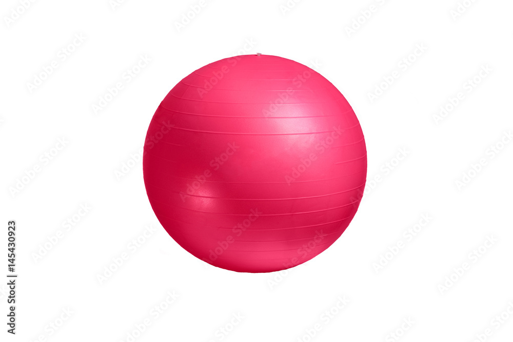 Close up of an pink fitness ball isolated on white background