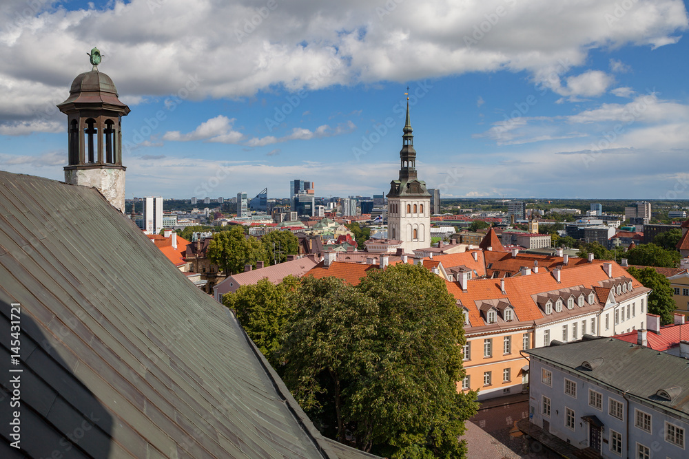Tallinn panoramic view of old town with red tiled roofs
