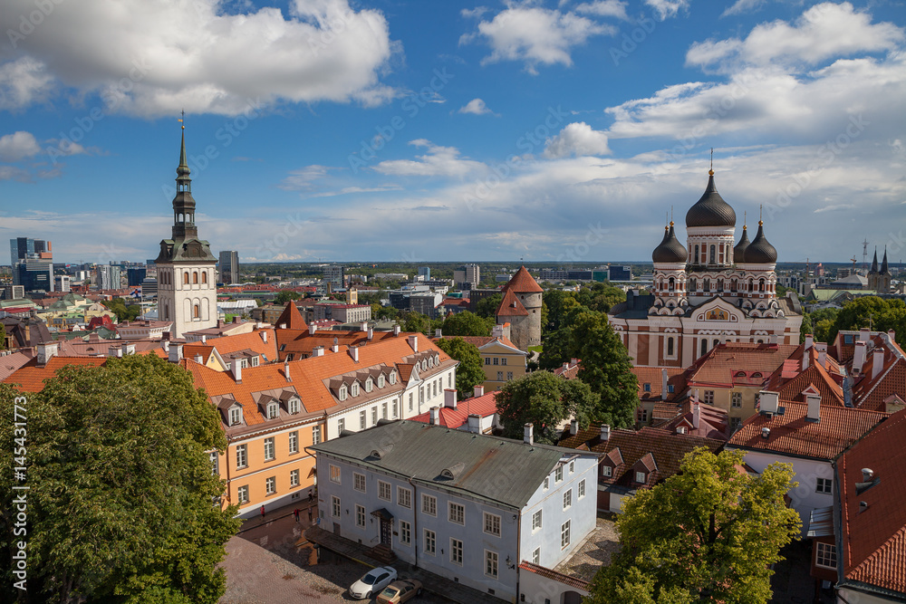 Tallinn view of old town castle with Orthodox Cathedral on Toompea hill