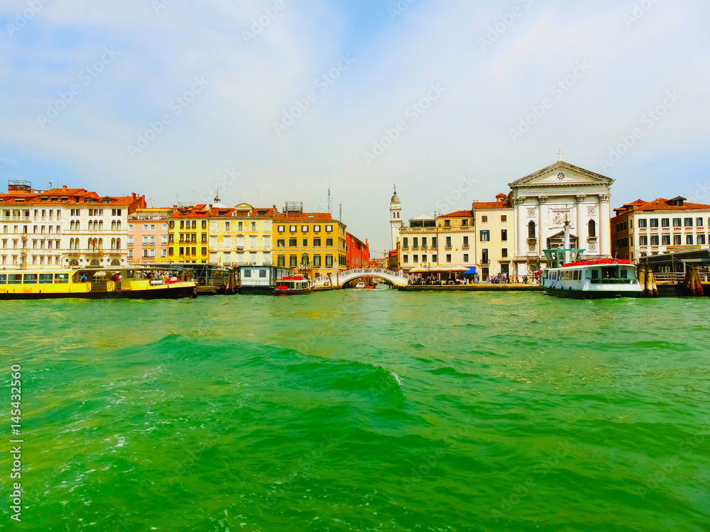 Beautiful view from Grand Canal on colorful facades of Venice