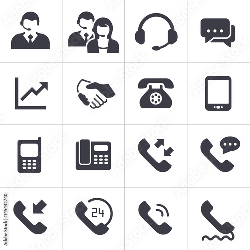 Customer support phone service call center vector icon set