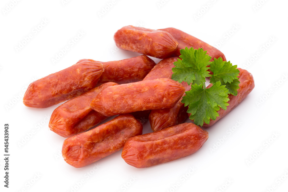 Peperoni or salami, parsley sausage. Isolated on white background.