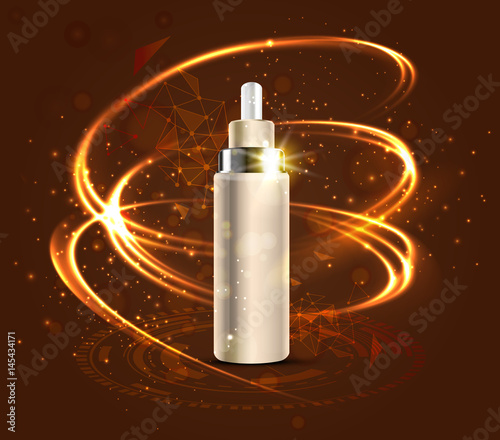 advertising template for cosmetic cream with hyaluronic acid on brown background, vector illustration