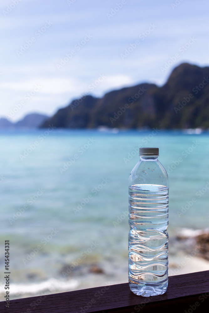 Bottle on background of sea Bottle on background of sea