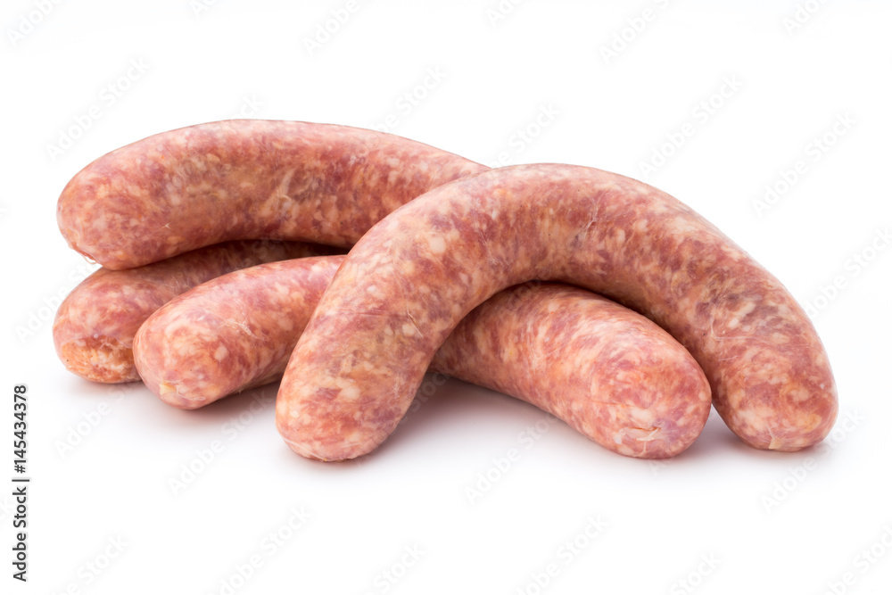 Raw sausage with parsley leaf isolated on white background. Raw sausage with parsley leaf isolated on white background.
