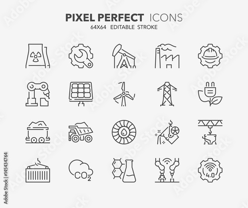heavy and power industry thin line icons