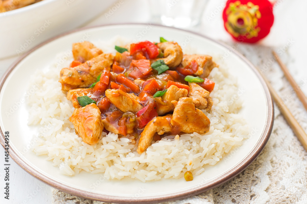 Sweet and sour turkey with bell peppers and carrots Sweet and sour turkey with bell peppers and carrots