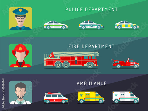 Vector city service infographics in flat style. Urban municipal transport with different professions men icons.