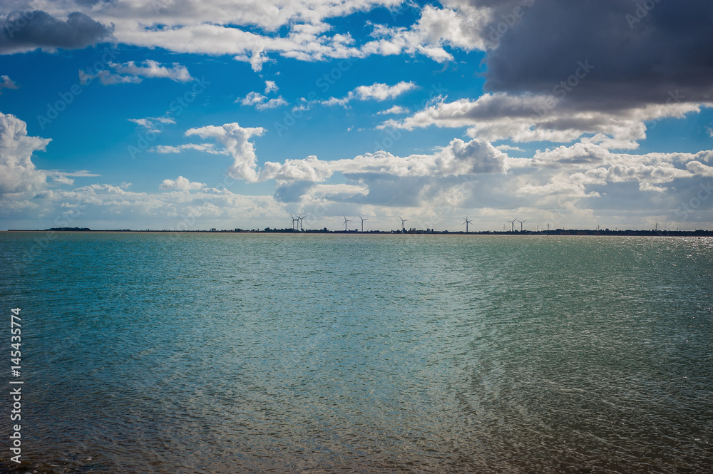 2016 United Kingdom Mersea view from the coast to windmils
