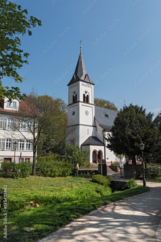 Quellenpark with Evangelical Church in Bad Soden am Taunus, Germany