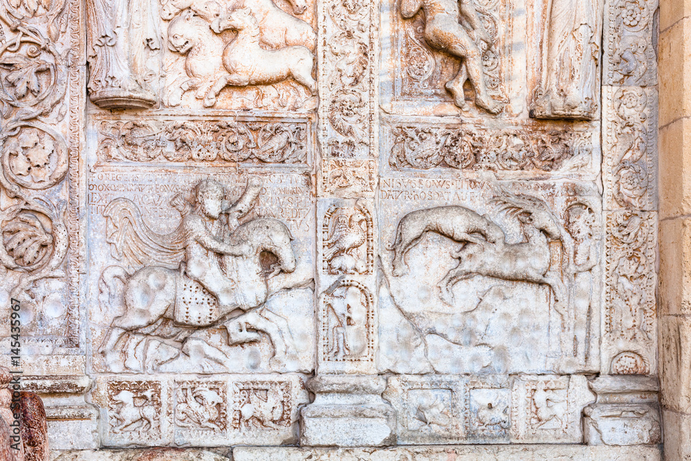 outdoor decoration of gate of Basilica di San Zeno