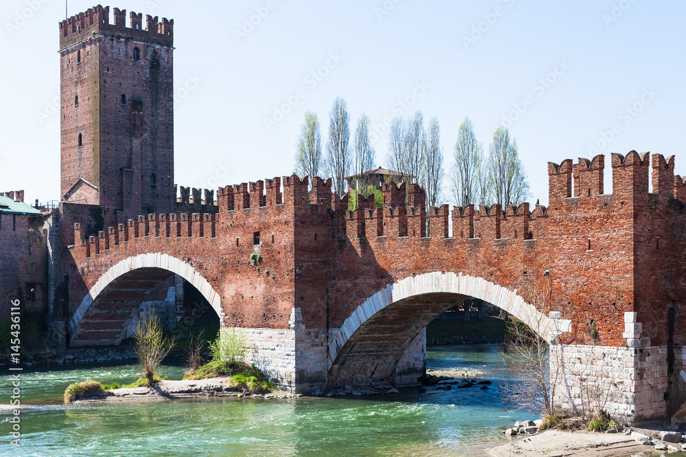 view of Castelvecchio Bridge on Adige River