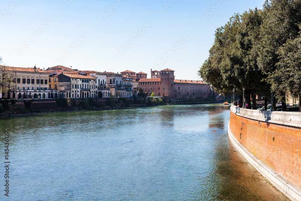 view of Adige river with Castelvecchio in Verona