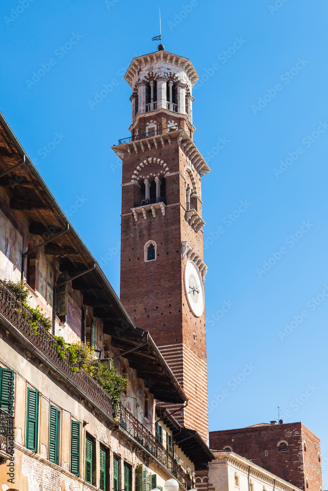 view of Torre dei Lamberti tower in Verona city