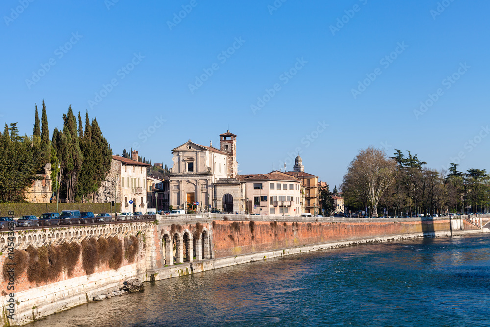 view of regaste redentore embankment in Verona