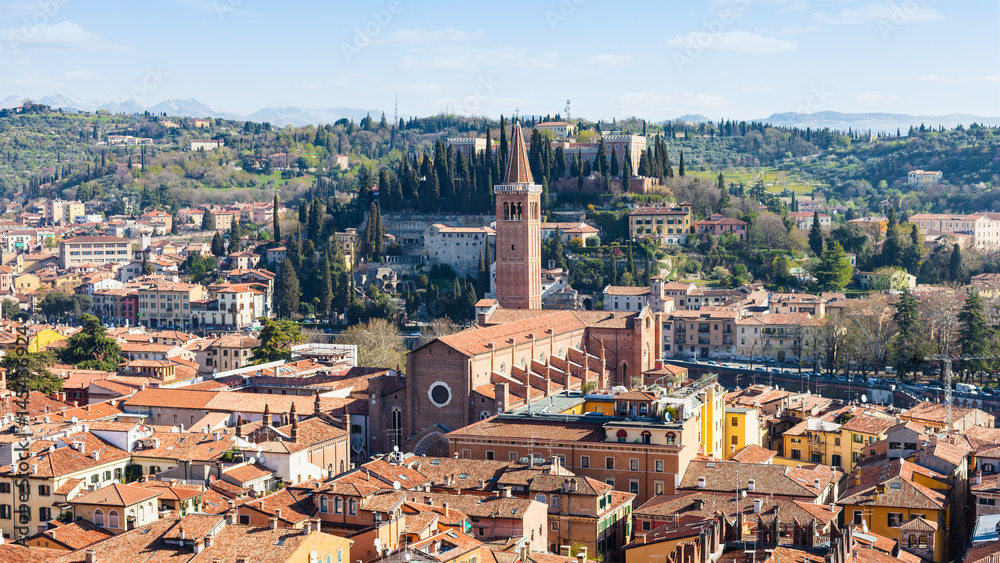 above view Verona with Santa Anastasia Church