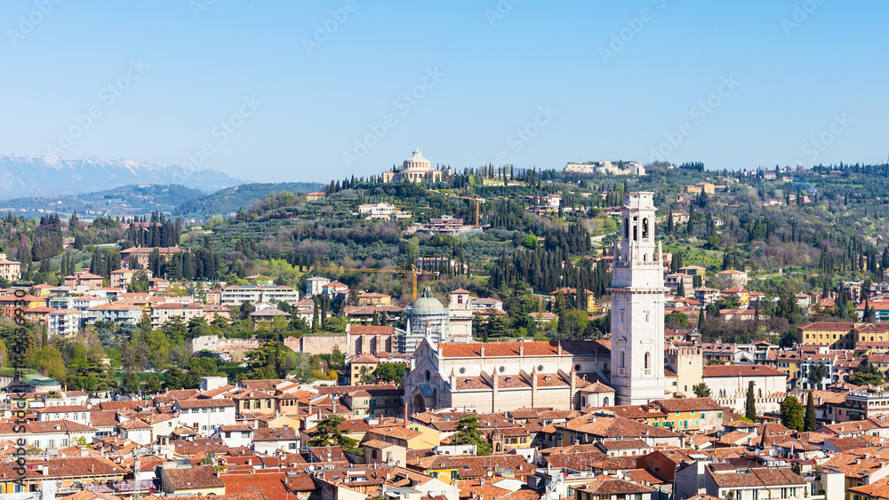above view of Verona city with Duomo Cathedral