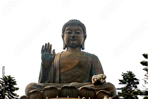 Tian Tan Buddha or Giant Buddha statue at Po Lin Monastery Ngong Ping, Lantau Island, Hong Kong, China isolated on white background photo