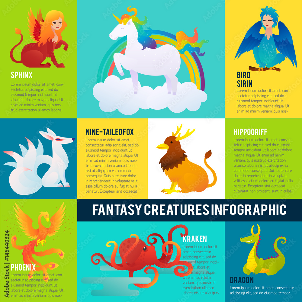 Colorful Fantastic Animals Infographic Concept
