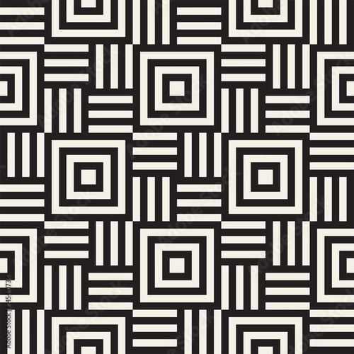 Stylish Lines Maze Lattice. Ethnic Monochrome Texture. Abstract Geometric Background. Vector Seamless Black and White Pattern...