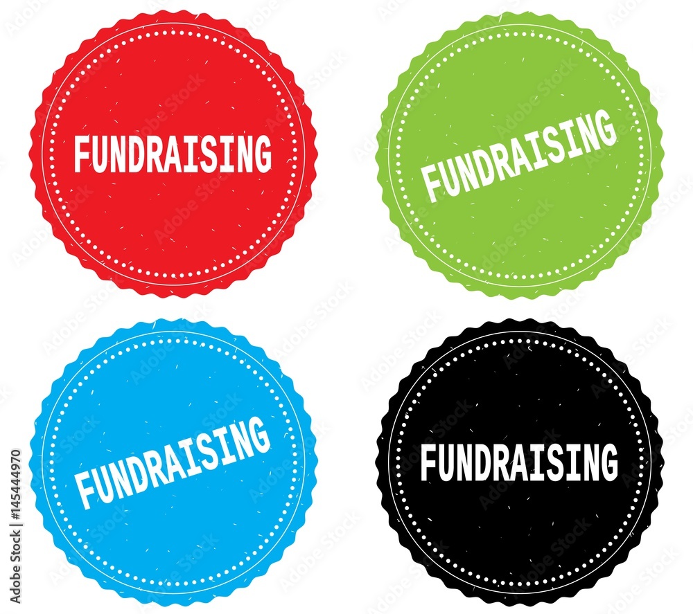 FUNDRAISING text, on round wavy border stamp badge. FUNDRAISING text, on round wavy border stamp badge.