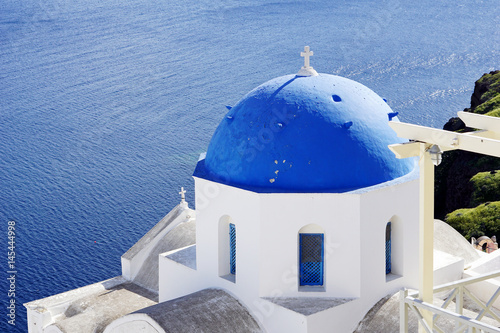 Blue dome Church in Oia, Santorini, Greece