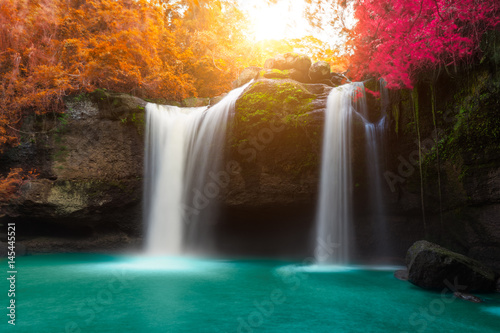 Amazing beautiful waterfalls in autumn forest