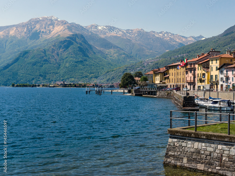 Landscape of Lake Como with the high wooded mountains that rise vertically Landscape of Lake Como with the high wooded mountains that rise vertically