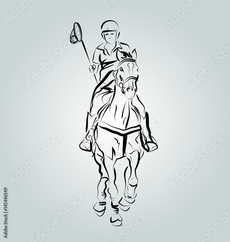 Vector line illustration of a polo cross player