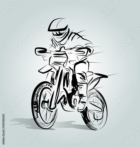 Vector line sketch of a motocross rider