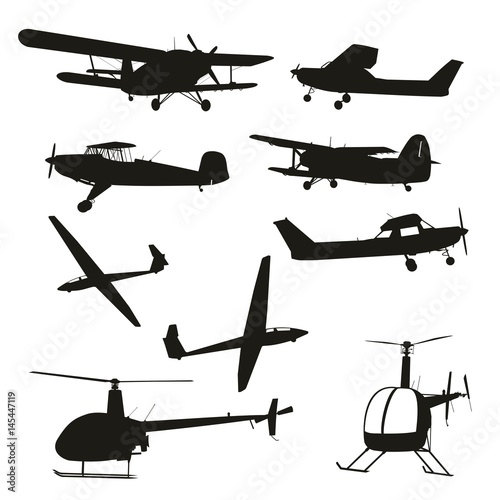 Silhouetten Set mit Flugzeugen und Hubschraubern