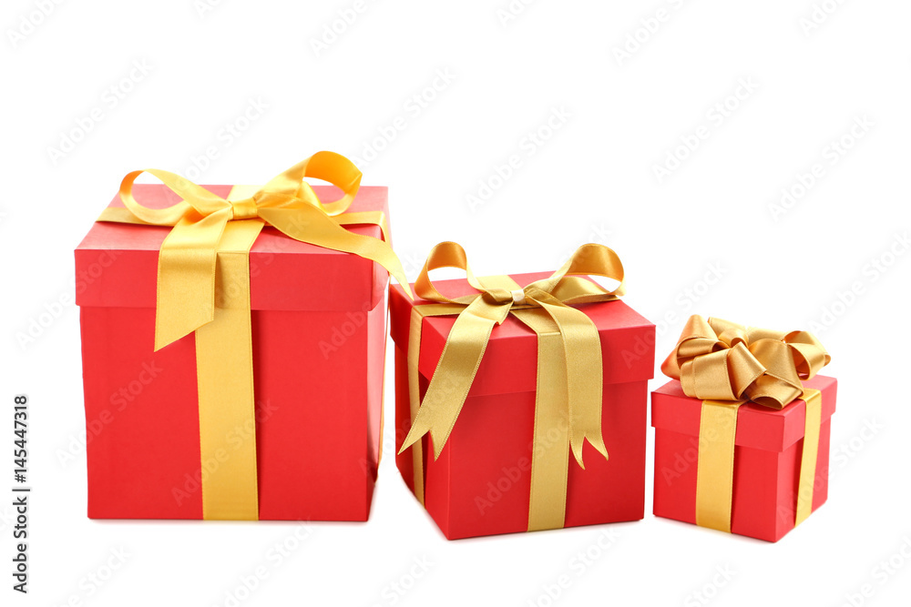 Gift boxes with ribbon isolated on a white