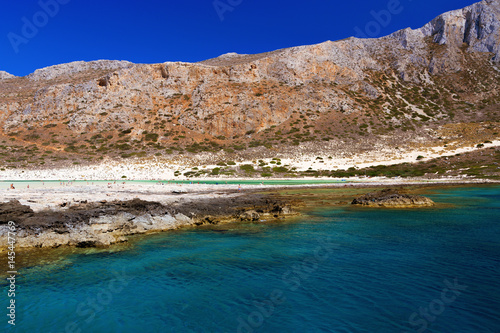 Beautiful blue sea and very popular beach Balos in Greece, island Gramvousa. Sandy beach.
