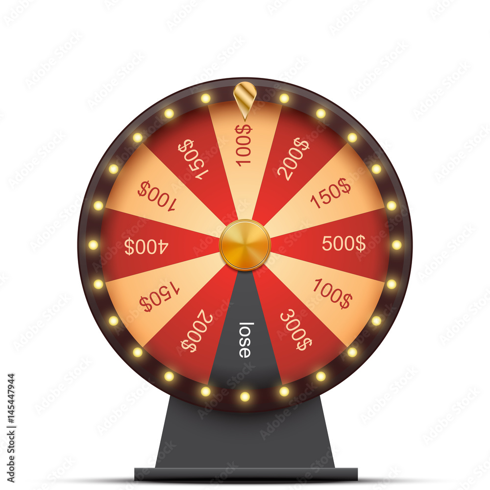Wheel of fortune with money prizes, isolated on white Wheel of fortune with money prizes, isolated on white