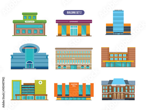 Concept of illustration - Urban buildings facades and architectural structures.