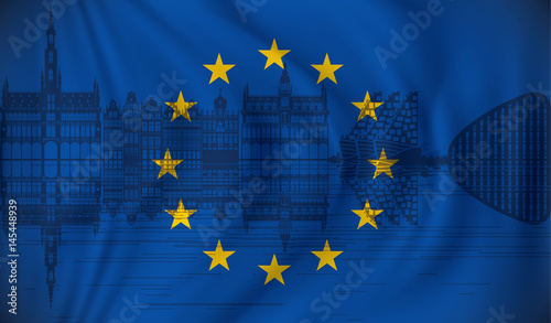 Flag of European Union with Brussels skyline