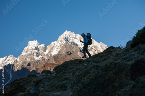 Trekker on Manaslu circuit trek in Nepal photo