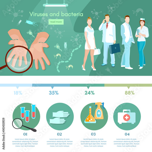 Medical research clinical laboratory. Medical analysis microbiology infographics medical research scientists test tube and microscope vector