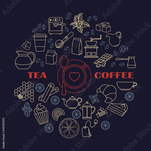 Collection of tea and coffee icons