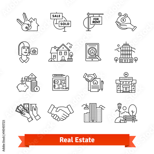 Real estate thin line art icons set
