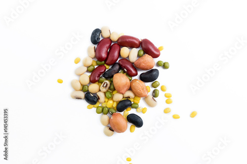 Mixed beans isolated on white background.