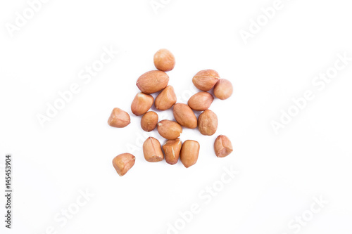 Dried peanut in the wood box isolated on white background.