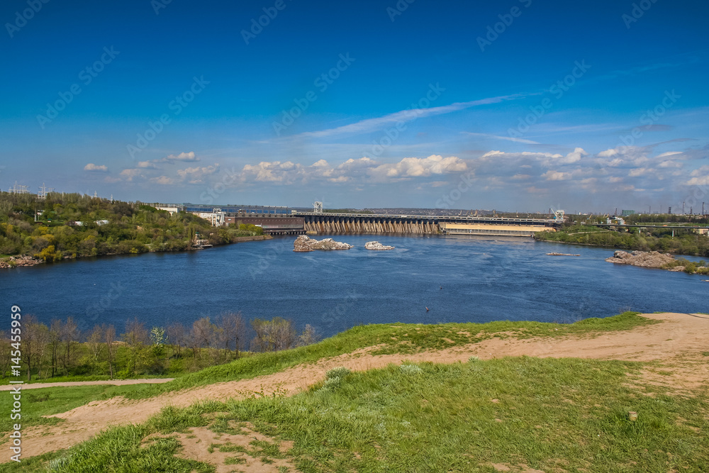 View of the Dnieper hydroelectric power plant (DnieproGES) View of the Dnieper hydroelectric power plant (DnieproGES)