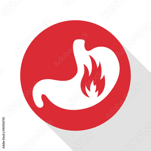 Vector Illustration of a Stomach with Fire. Heartburn Icon.