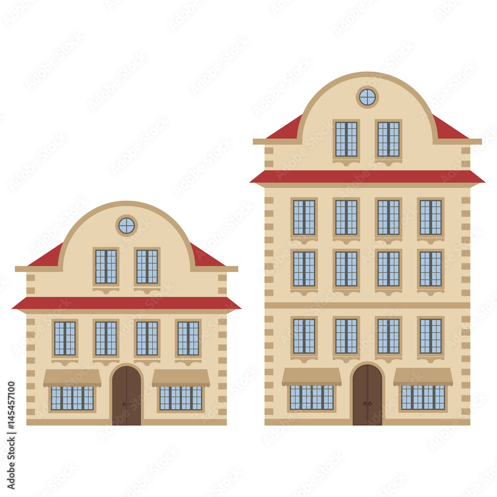 Old european houses. Colored vector illustration isolated on white background