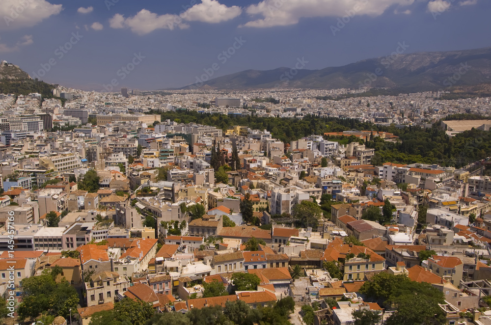 Panorama of the city of Athens in Greece, the Beautiful landscape of the ancient capital