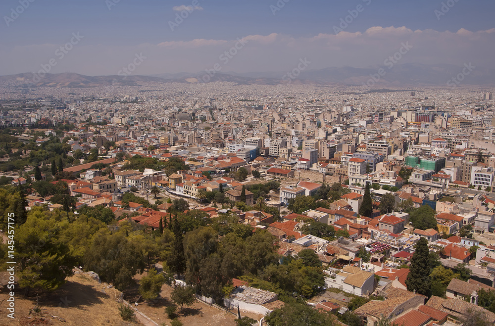 Panorama of the city of Athens in Greece, the Beautiful landscape of the ancient capital