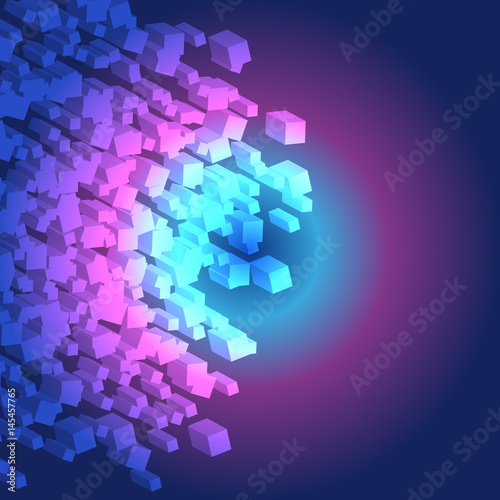 Color 3D squares on blue background