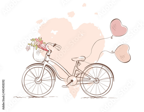 Fototapeta Naklejka Na Ścianę i Meble -  Bicycle for the bride / Vector illustration, wedding invitation, valentine card